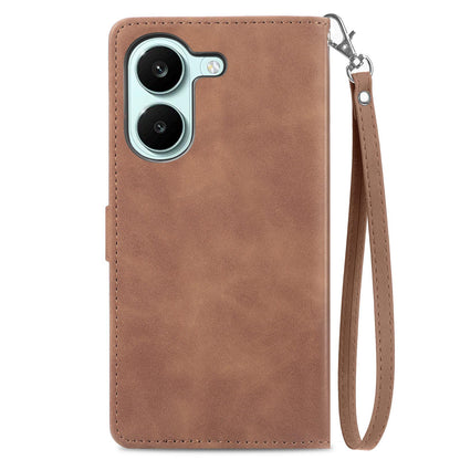 For Honor Play 80 Plus 5G Embossed Flower Zipper Leather Phone Case(Brown)
