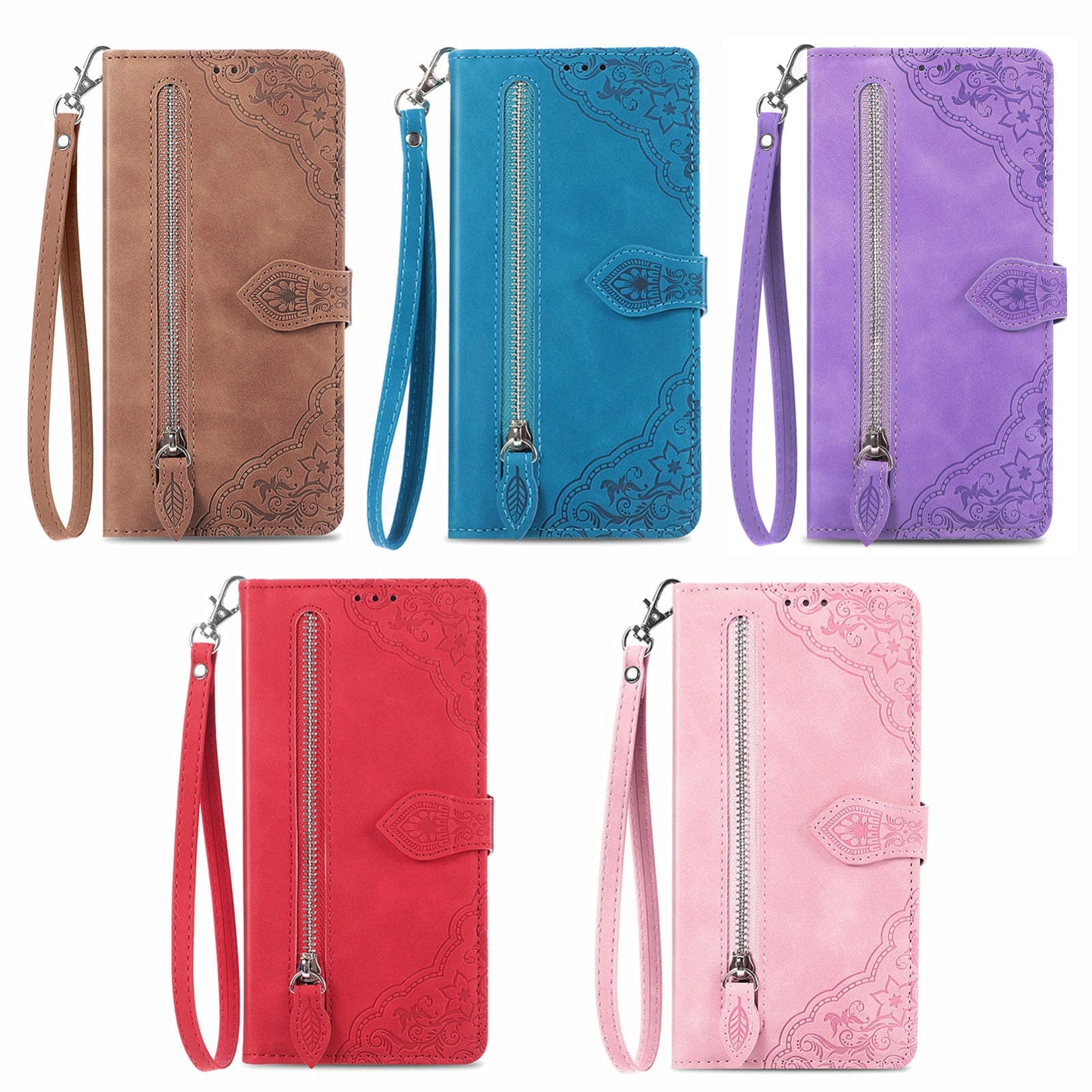 For Honor Play 80 Plus 5G Embossed Flower Zipper Leather Phone Case(Red)