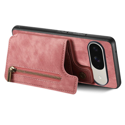 For Google Pixel 11 Retro Leather Zipper Wallet Back Phone Case - Pink - SYA002590715A