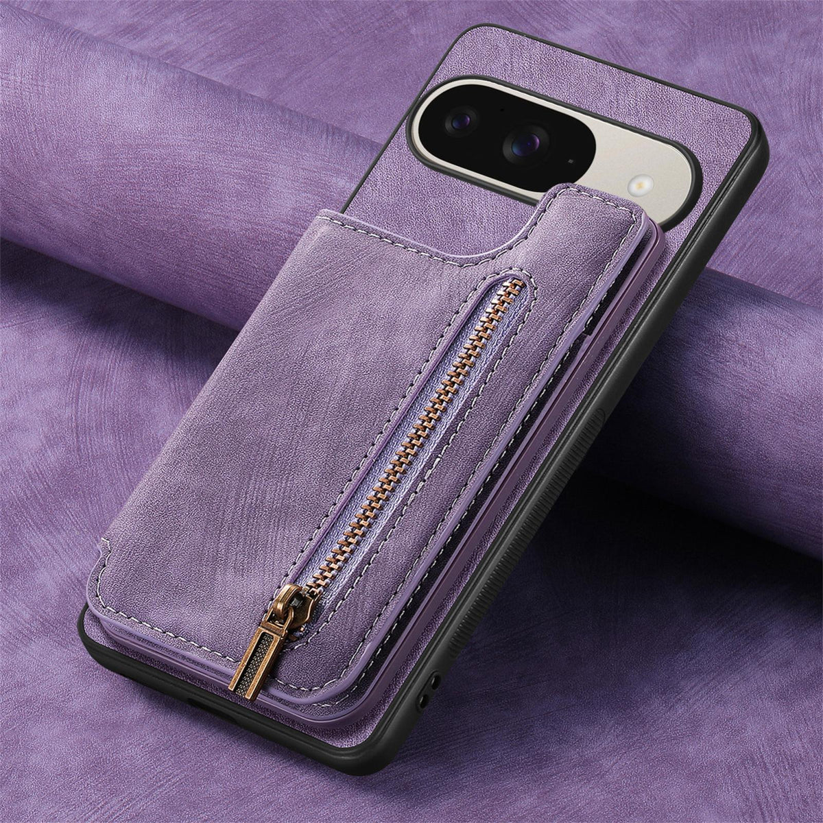 For Google Pixel 11 Retro Leather Zipper Wallet Back Phone Case - Purple - SYA002590715B