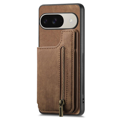 For Google Pixel 11 Retro Leather Zipper Wallet Back Phone Case - Brown - SYA002590715C