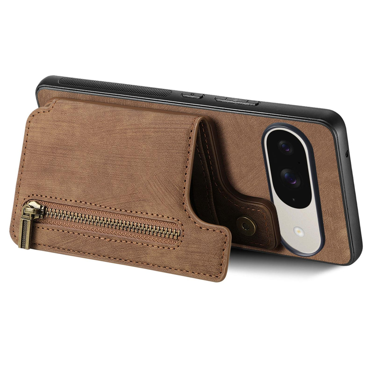 For Google Pixel 11 Retro Leather Zipper Wallet Back Phone Case - Brown - SYA002590715C