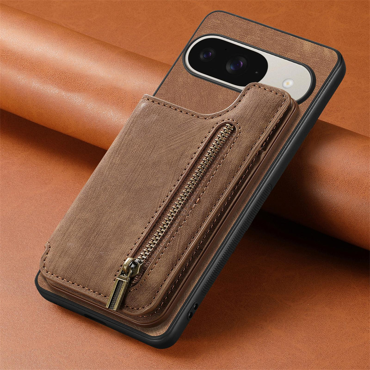 For Google Pixel 11 Retro Leather Zipper Wallet Back Phone Case - Brown - SYA002590715C