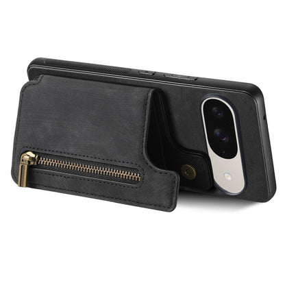 For Google Pixel 11 Retro Leather Zipper Wallet Back Phone Case - Black - SYA002590715E