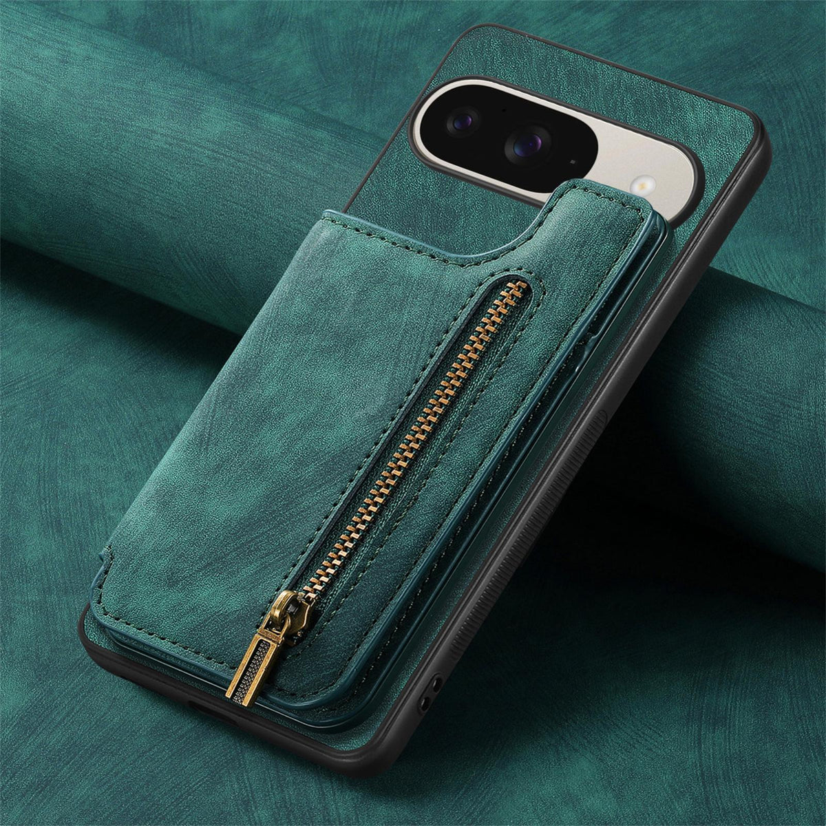 For Google Pixel 11 Retro Leather Zipper Wallet Back Phone Case - Green - SYA002590715F