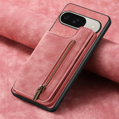 For Google Pixel 11 Pro Retro Leather Zipper Wallet Back Phone Case - Pink - SYA002590716A