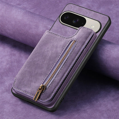For Google Pixel 11 Pro Retro Leather Zipper Wallet Back Phone Case - Purple - SYA002590716B