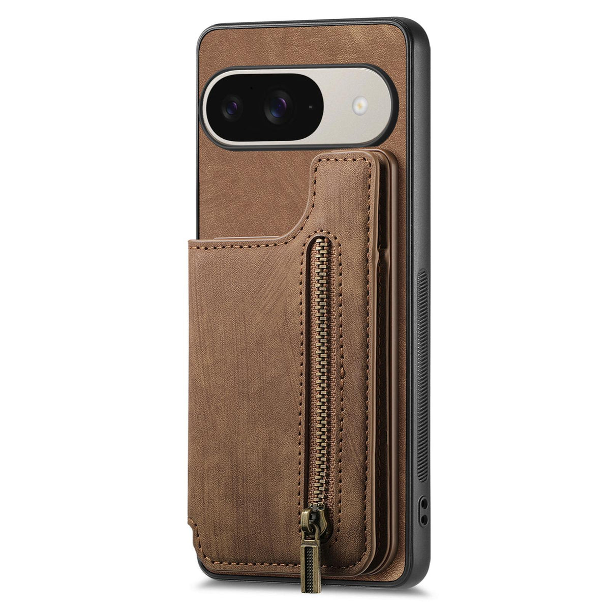 For Google Pixel 11 Pro Retro Leather Zipper Wallet Back Phone Case - Brown - SYA002590716C