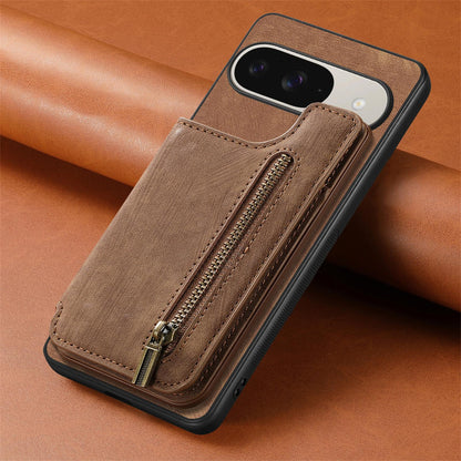 For Google Pixel 11 Pro Retro Leather Zipper Wallet Back Phone Case - Brown - SYA002590716C
