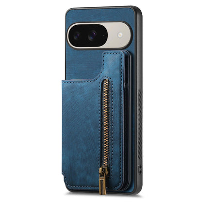 For Google Pixel 11 Pro Retro Leather Zipper Wallet Back Phone Case - Blue - SYA002590716D