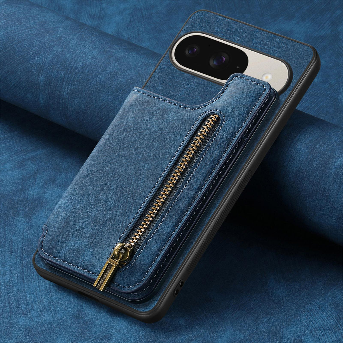 For Google Pixel 11 Pro Retro Leather Zipper Wallet Back Phone Case - Blue - SYA002590716D