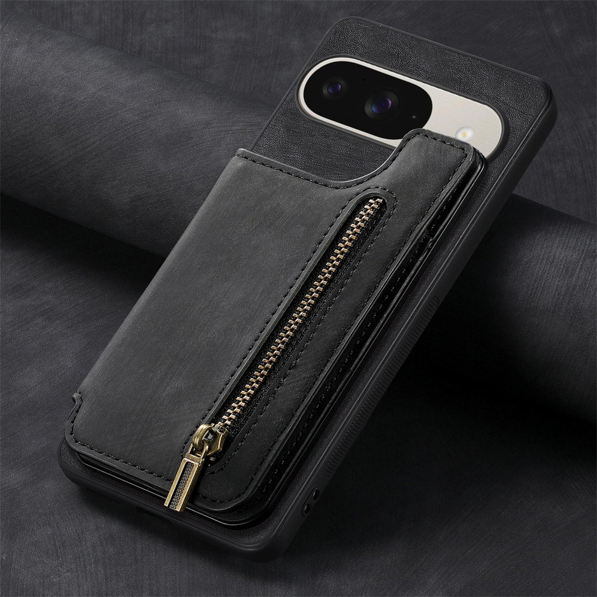 For Google Pixel 11 Pro Retro Leather Zipper Wallet Back Phone Case - Black - SYA002590716E