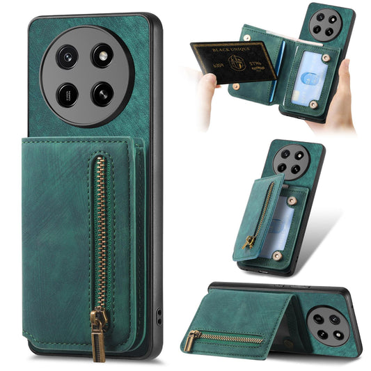 For Honor X80 Pro Max 5G Retro Leather Zipper Wallet Back Phone Case - Green - SYA002591028F