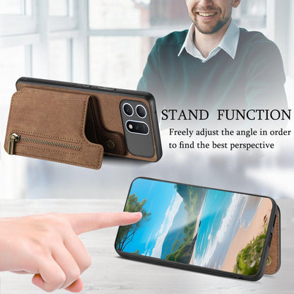 For Honor Win Turbo 5G Retro Leather Zipper Wallet Back Phone Case - Brown - SYA002591029C