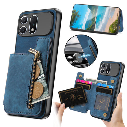 For Honor Win Turbo 5G Retro Leather Zipper Wallet Back Phone Case - Blue - SYA002591029D