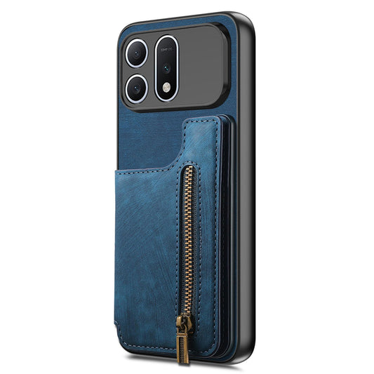 For Honor Win Turbo 5G Retro Leather Zipper Wallet Back Phone Case - Blue - SYA002591029D