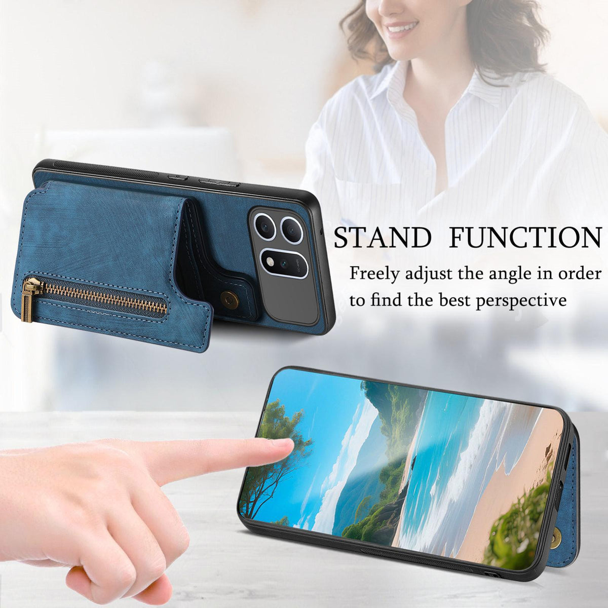 For Honor Win Turbo 5G Retro Leather Zipper Wallet Back Phone Case - Blue - SYA002591029D
