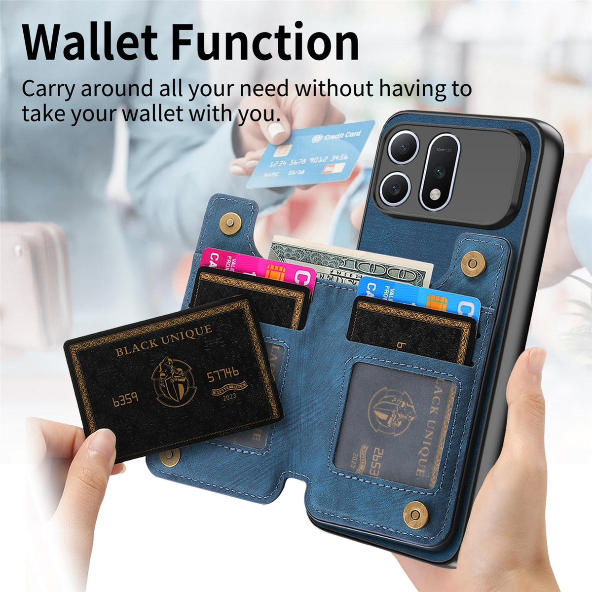 For Honor Win Turbo 5G Retro Leather Zipper Wallet Back Phone Case - Blue - SYA002591029D