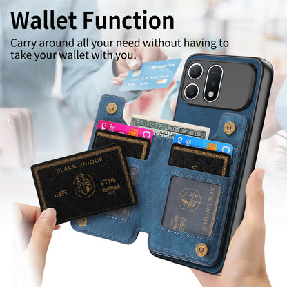 For Honor Win Turbo 5G Retro Leather Zipper Wallet Back Phone Case - Blue - SYA002591029D