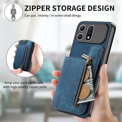 For Honor Win Turbo 5G Retro Leather Zipper Wallet Back Phone Case - Blue - SYA002591029D