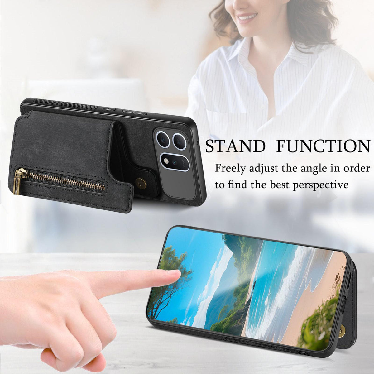 For Honor Win Turbo 5G Retro Leather Zipper Wallet Back Phone Case - Black - SYA002591029E