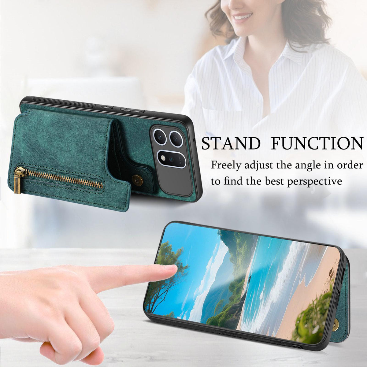 For Honor Win Turbo 5G Retro Leather Zipper Wallet Back Phone Case - Green - SYA002591029F