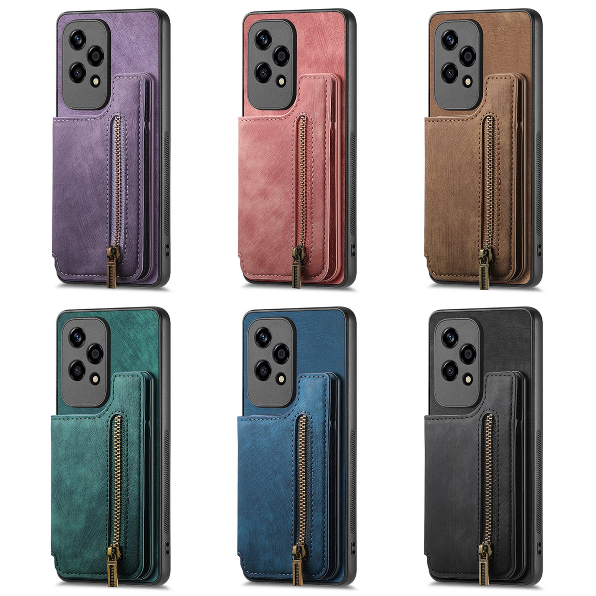 For Honor Win Turbo 5G Retro Leather Zipper Wallet Back Phone Case - Green - SYA002591029F