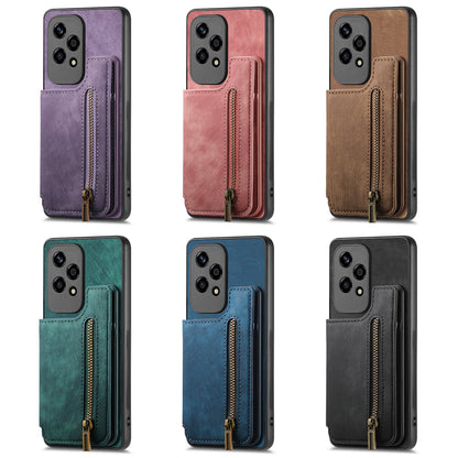 For Honor Win Turbo 5G Retro Leather Zipper Wallet Back Phone Case - Green - SYA002591029F