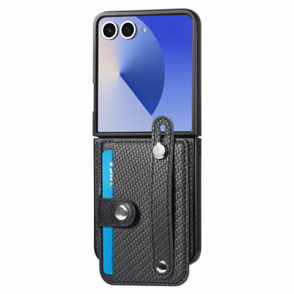 For Galaxy Z Flip8 5G Wristband Kickstand Card Wallet Back Cover Phone Case - Black - SYA002604104A