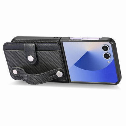 For Galaxy Z Flip8 5G Wristband Kickstand Card Wallet Back Cover Phone Case - Black - SYA002604104A