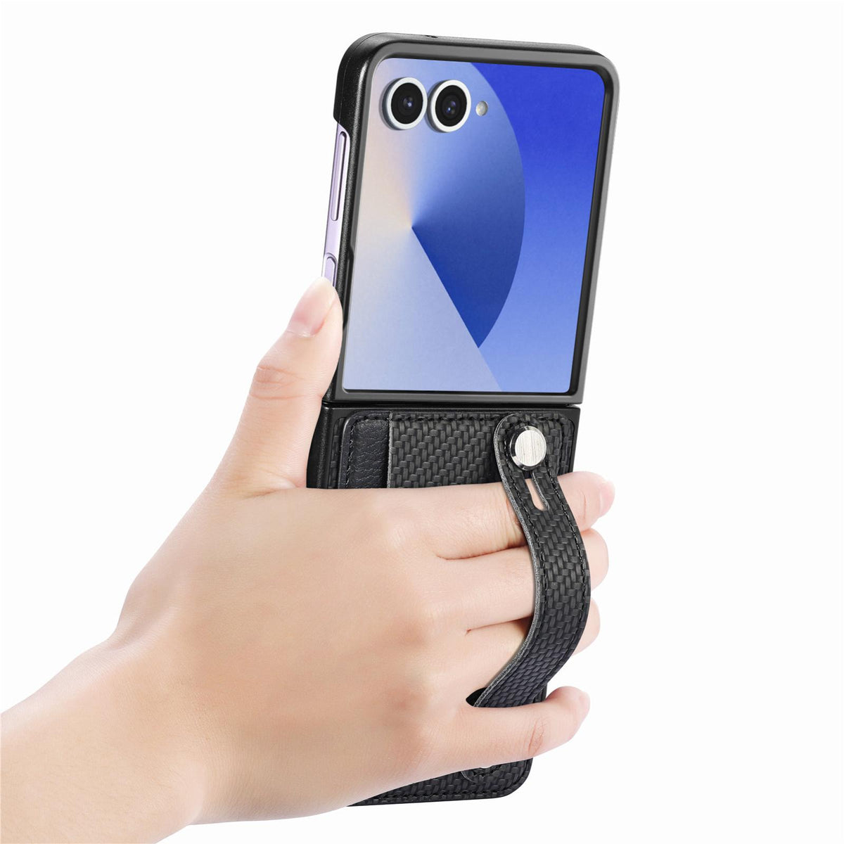For Galaxy Z Flip8 5G Wristband Kickstand Card Wallet Back Cover Phone Case - Black - SYA002604104A