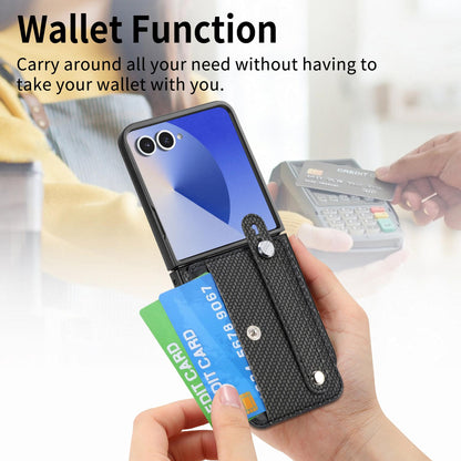 For Galaxy Z Flip8 5G Wristband Kickstand Card Wallet Back Cover Phone Case - Black - SYA002604104A