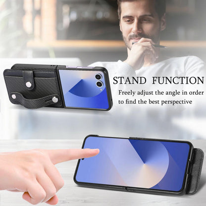 For Galaxy Z Flip8 5G Wristband Kickstand Card Wallet Back Cover Phone Case - Black - SYA002604104A