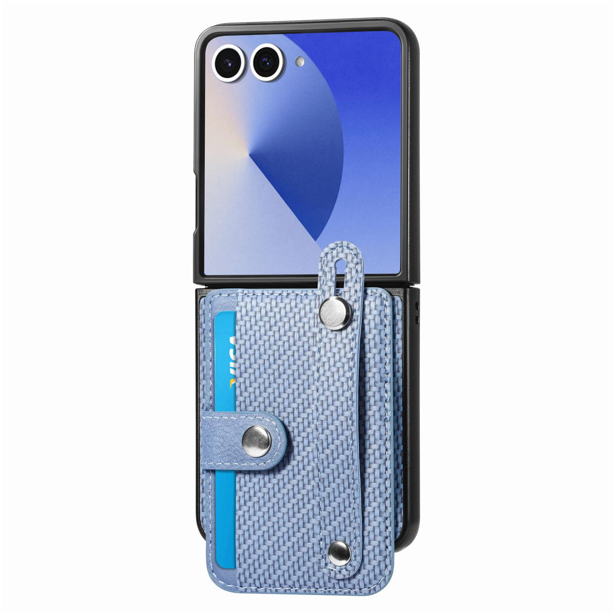 For Galaxy Z Flip8 5G Wristband Kickstand Card Wallet Back Cover Phone Case - Blue - SYA002604104B