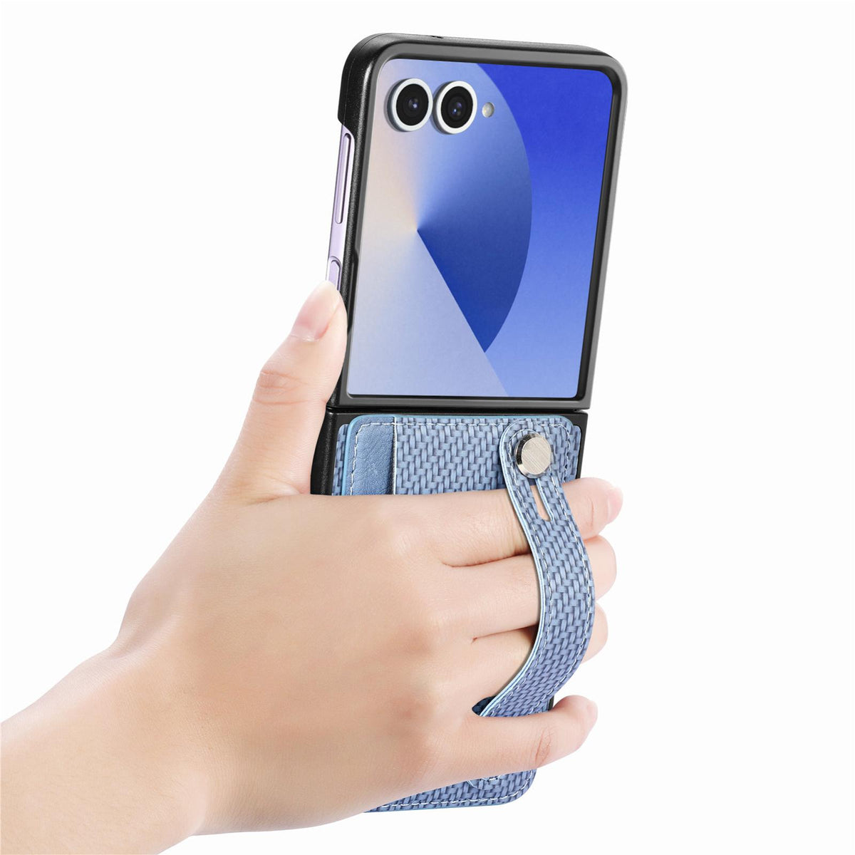 For Galaxy Z Flip8 5G Wristband Kickstand Card Wallet Back Cover Phone Case - Blue - SYA002604104B