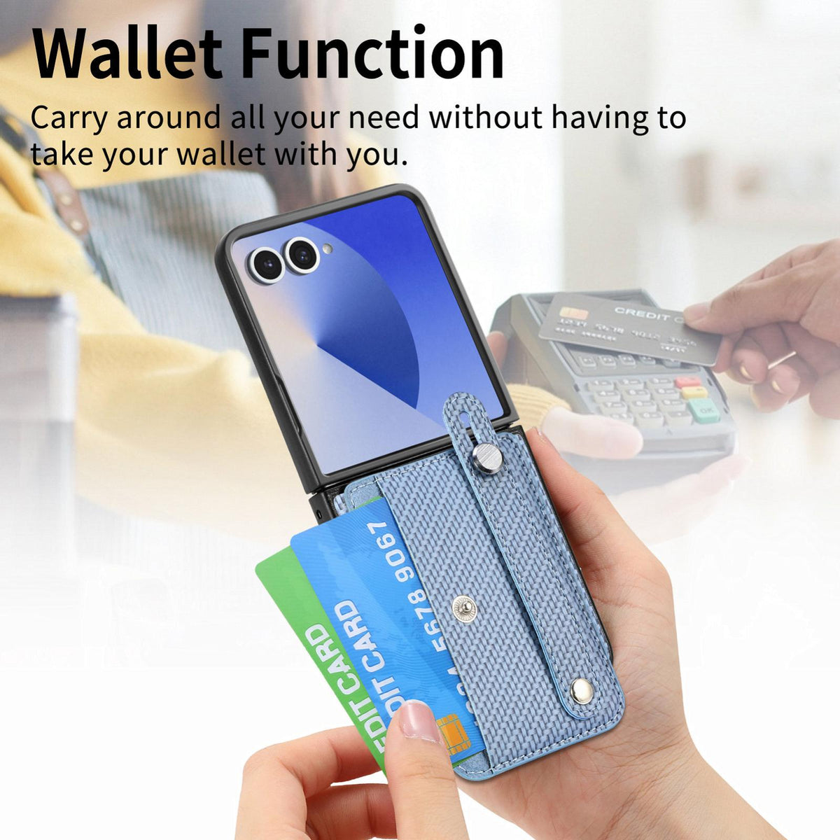 For Galaxy Z Flip8 5G Wristband Kickstand Card Wallet Back Cover Phone Case - Blue - SYA002604104B