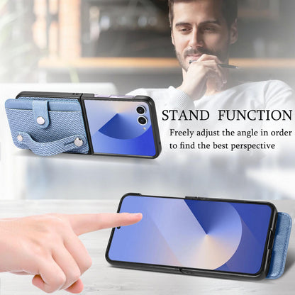 For Galaxy Z Flip8 5G Wristband Kickstand Card Wallet Back Cover Phone Case - Blue - SYA002604104B