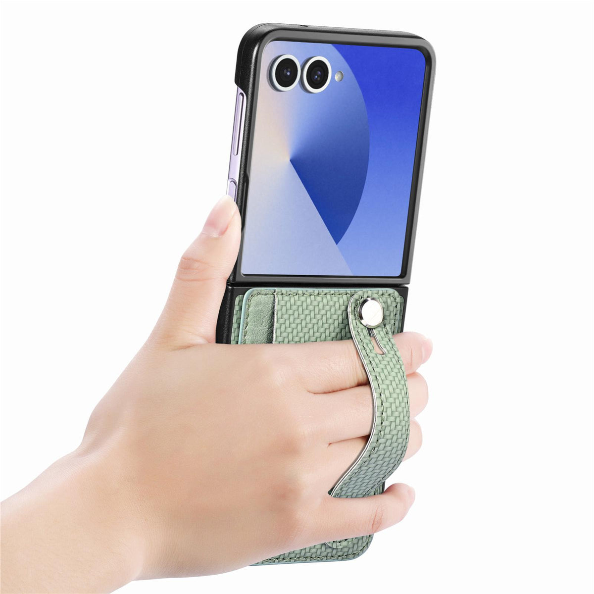 For Galaxy Z Flip8 5G Wristband Kickstand Card Wallet Back Cover Phone Case - Green - SYA002604104C