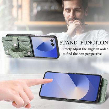 For Galaxy Z Flip8 5G Wristband Kickstand Card Wallet Back Cover Phone Case - Green - SYA002604104C