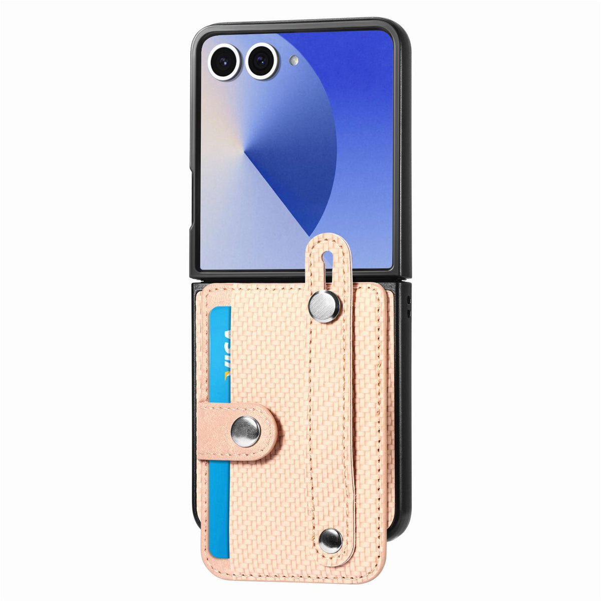 For Galaxy Z Flip8 5G Wristband Kickstand Card Wallet Back Cover Phone Case - Khaki - SYA002604104D