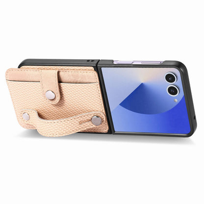For Galaxy Z Flip8 5G Wristband Kickstand Card Wallet Back Cover Phone Case - Khaki - SYA002604104D