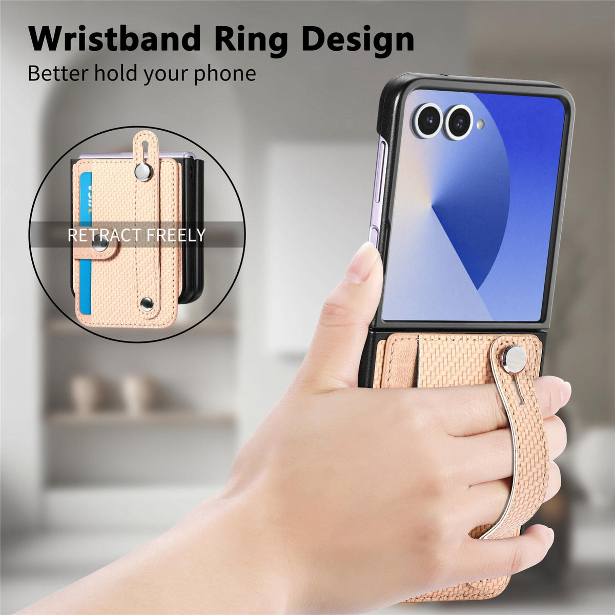 For Galaxy Z Flip8 5G Wristband Kickstand Card Wallet Back Cover Phone Case - Khaki - SYA002604104D