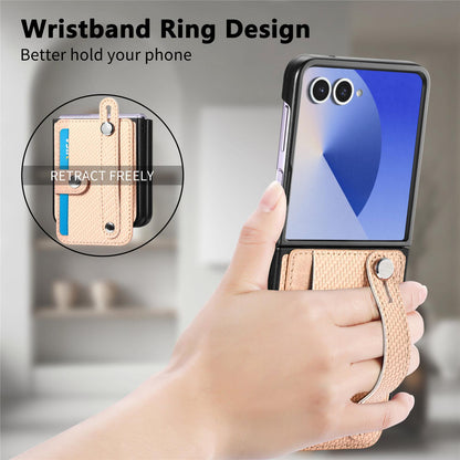 For Galaxy Z Flip8 5G Wristband Kickstand Card Wallet Back Cover Phone Case - Khaki - SYA002604104D
