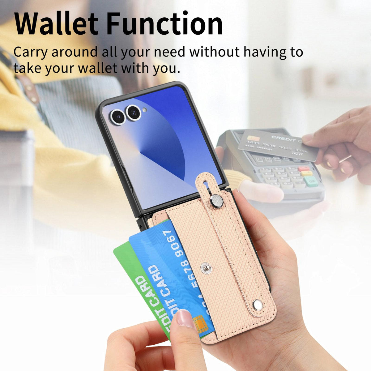 For Galaxy Z Flip8 5G Wristband Kickstand Card Wallet Back Cover Phone Case - Khaki - SYA002604104D
