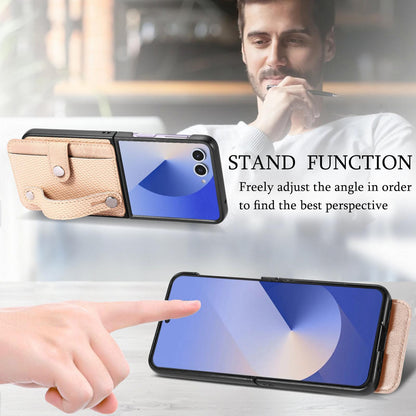 For Galaxy Z Flip8 5G Wristband Kickstand Card Wallet Back Cover Phone Case - Khaki - SYA002604104D