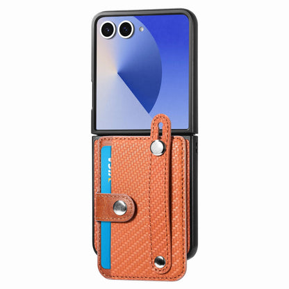 For Galaxy Z Flip8 5G Wristband Kickstand Card Wallet Back Cover Phone Case - Brown - SYA002604104E