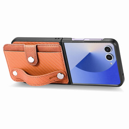 For Galaxy Z Flip8 5G Wristband Kickstand Card Wallet Back Cover Phone Case - Brown - SYA002604104E