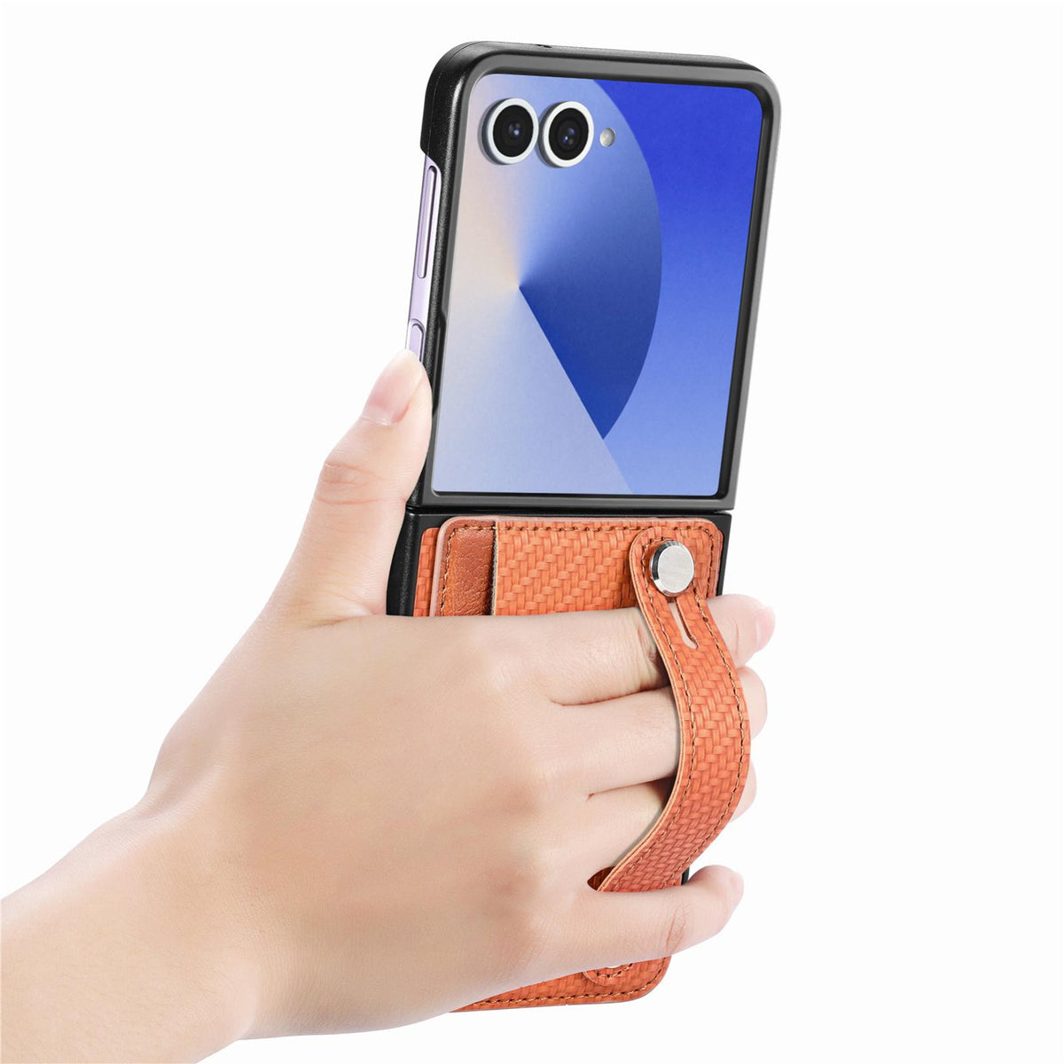 For Galaxy Z Flip8 5G Wristband Kickstand Card Wallet Back Cover Phone Case - Brown - SYA002604104E