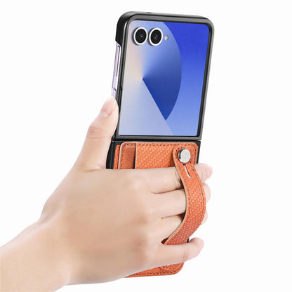 For Galaxy Z Flip8 5G Wristband Kickstand Card Wallet Back Cover Phone Case - Brown - SYA002604104E