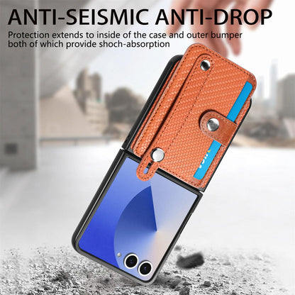 For Galaxy Z Flip8 5G Wristband Kickstand Card Wallet Back Cover Phone Case - Brown - SYA002604104E